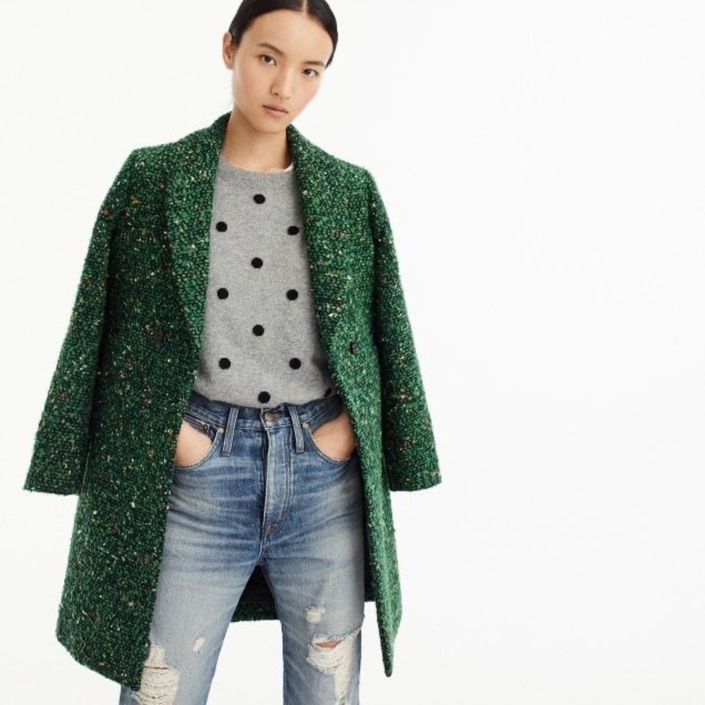 J. Crew Green Tweed Peacoat